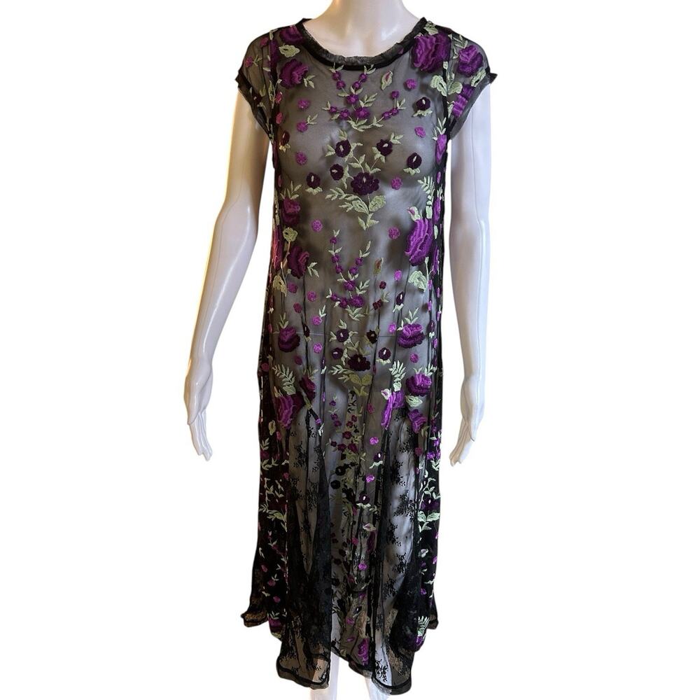 Free People Sky Bright XS Sheer Floral Embroidered Goth Witchy Midi Dress